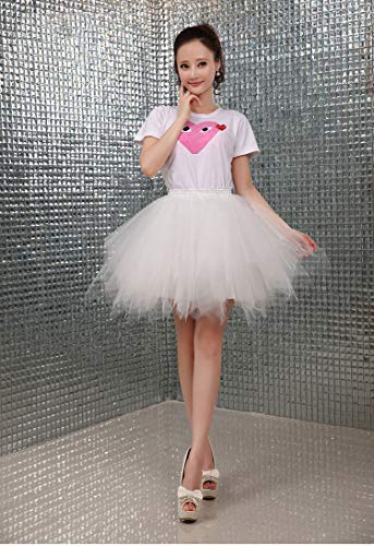 FEOYA Falda Tutu de Ballet para Mujer Skirt Corta Elegante con Capas Cintura Elástica Disfraz Fiesta Blanco 38CM