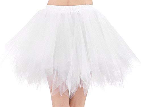 FEOYA Falda Tutu de Ballet para Mujer Skirt Corta Elegante con Capas Cintura Elástica Disfraz Fiesta Blanco 38CM