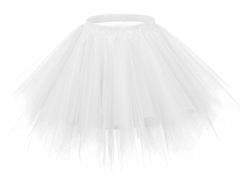 FEOYA Falda Tutu de Ballet para Mujer Skirt Corta Elegante con Capas Cintura Elástica Disfraz Fiesta Blanco 38CM