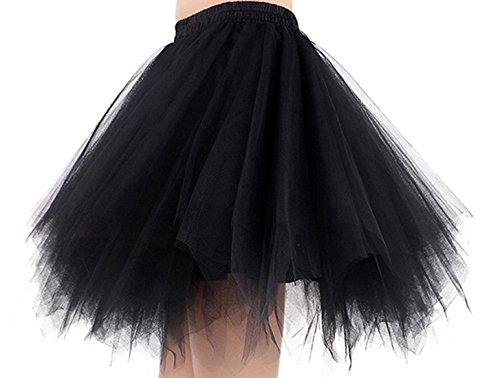 FEOYA Falda Tutu de Ballet para Mujer Skirt Corta Elegante con Capas Cintura Elástica Disfraz Fiesta Negro 38CM