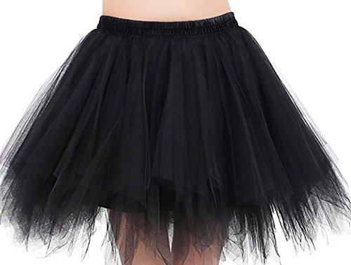 FEOYA Falda Tutu de Ballet para Mujer Skirt Corta Elegante con Capas Cintura Elástica Disfraz Fiesta Negro 38CM