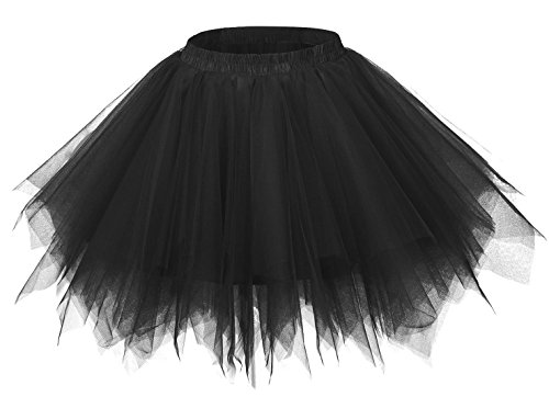 FEOYA Falda Tutu de Ballet para Mujer Skirt Corta Elegante con Capas Cintura Elástica Disfraz Fiesta Negro 38CM