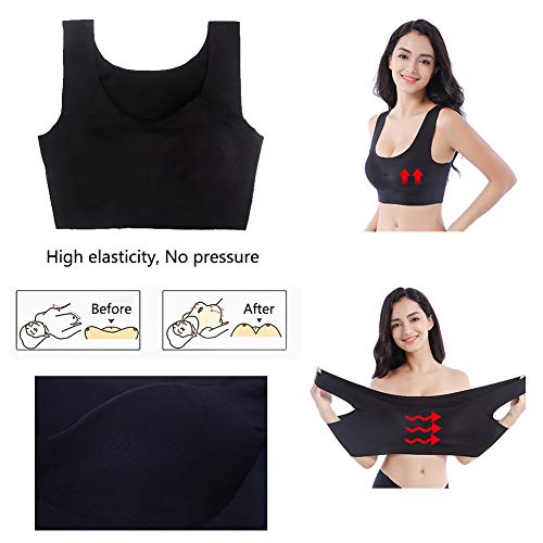 FEOYA - Sujetador sin Aros ni Costuras para Dormir Talla Grande Bra Top Sostén Deportivo Transpirable Delgado Ropa Interior Tela Suave para Mujer - Negro - XL