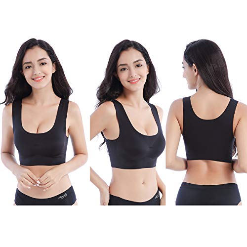 FEOYA - Sujetador sin Aros ni Costuras para Dormir Talla Grande Bra Top Sostén Deportivo Transpirable Delgado Ropa Interior Tela Suave para Mujer - Negro - XL