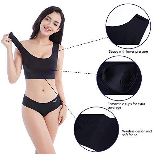 FEOYA - Sujetador sin Aros ni Costuras para Dormir Talla Grande Bra Top Sostén Deportivo Transpirable Delgado Ropa Interior Tela Suave para Mujer - Negro - XL