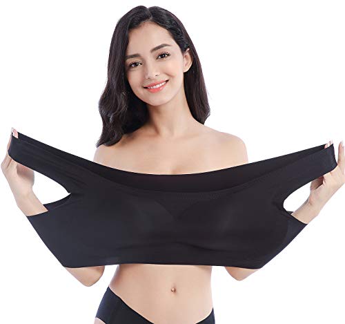 FEOYA - Sujetador sin Aros ni Costuras para Dormir Talla Grande Bra Top Sostén Deportivo Transpirable Delgado Ropa Interior Tela Suave para Mujer - Negro - XL