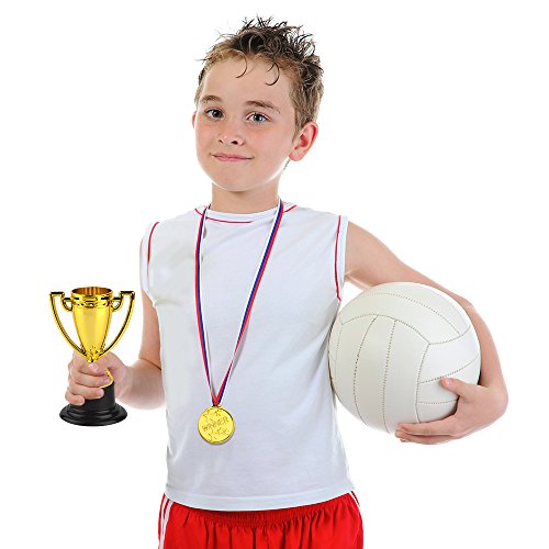 FEPITO 30 Piezas de trofeos de medallas Set 10 Piezas de Trofeo de plástico de Oro y 20 Piezas de medallas ganadoras para Kid Party Sports Awards
