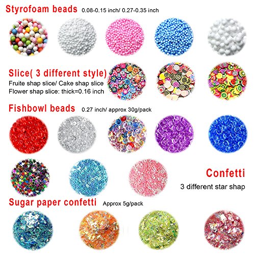 FEPITO 35 Pcs Slime Kit incluyen bolas pecera, Bolas espuma, Glitter, confeti, Contenedores almacenamiento, Herramientas lodo para el arte del bricolaje Slime hecho en casa(No contiene limo)