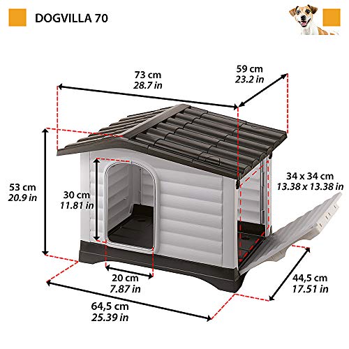 Ferplast Caseta de Exterior, Caseta para Perros DOGVILLA 70 en Resina Termoplástica Resistente, Pared Lateral Abatible