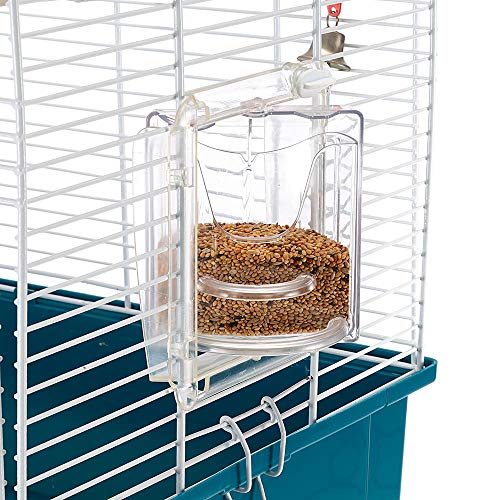 Ferplast Jaula Rectangular para pájaros exóticos y Canarios Rekord 3, con Accesorios y comederos giratorios, Robusto Alambre Pintado Blanco y cubeta de plástico Azul, 49 x 30 x h 48,5 cm