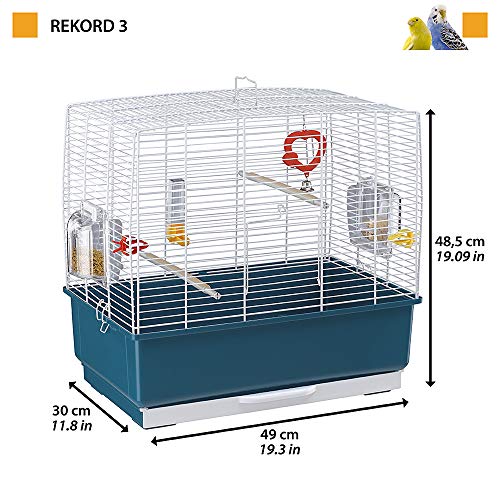 Ferplast Jaula Rectangular para pájaros exóticos y Canarios Rekord 3, con Accesorios y comederos giratorios, Robusto Alambre Pintado Blanco y cubeta de plástico Azul, 49 x 30 x h 48,5 cm Ferplast Jaula Rectangular para pájaros exóticos y Canarios Rekord 3, con Accesorios y comederos giratorios, Robusto Alambre Pintado Blanco y cubeta de plástico Azul, 49 x 30 x h 48,5 cm