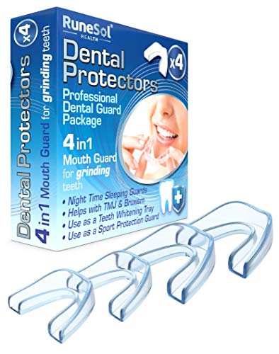 Ferula dental para bruxismo (4)| 100% libre de BPA | Tecnología de fácil moldeado | Paquete de seis protectores dentales en tres tamaños | Protector dental para evitar el rechinamiento (x 4)