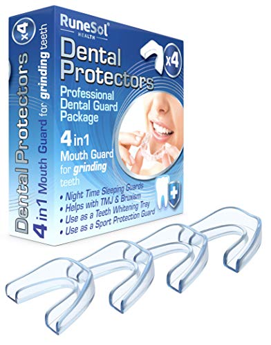 Ferula dental para bruxismo (4)| 100% libre de BPA | Tecnología de fácil moldeado | Paquete de seis protectores dentales en tres tamaños | Protector dental para evitar el rechinamiento (x 4 Nuevo)