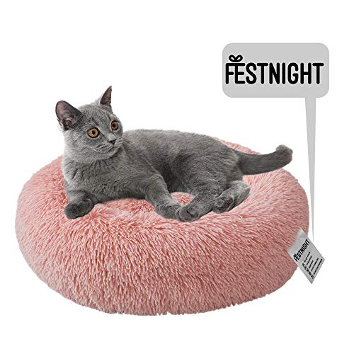 Festnight Cama Perro Gato Grande Pequeño Cama Mascota Redonda Felpa Sofa Suave Cachorro Animales Domésticos Invierno, Cómoda y Lavable, X/S/L/XL, Rosa/Blanco/Gris Claro/Gris Oscuro/Rojo/Marrón Claro