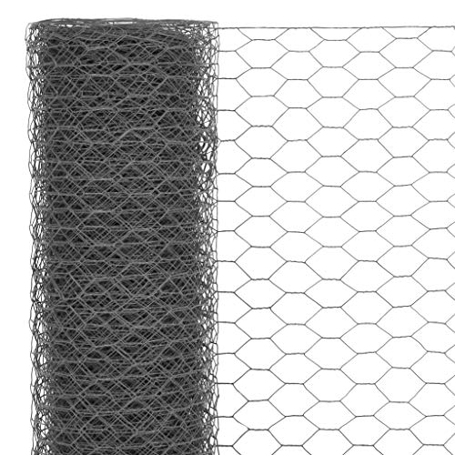 Festnight Mallas de Alambre Malla Hexagonal Valla Metalica, Longitud de Malla 25 mm Acero con Recubrimiento de PVC Gris 25 x 1 m