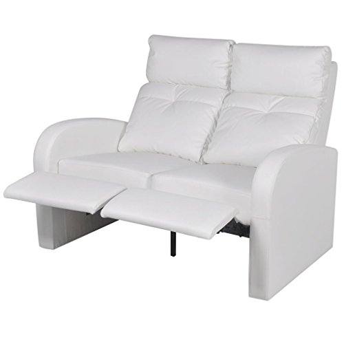 Festnight Sillón Blanco Reclinable de Cuero Artificial con 2 Plazas 128 x 85 x 103 cm (Ancho x Diámetro x Alto)