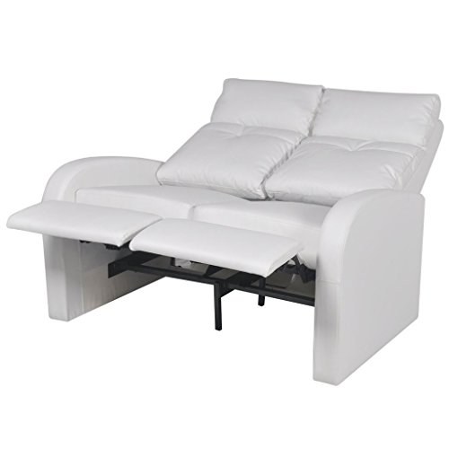 Festnight Sillón Blanco Reclinable de Cuero Artificial con 2 Plazas 128 x 85 x 103 cm (Ancho x Diámetro x Alto)