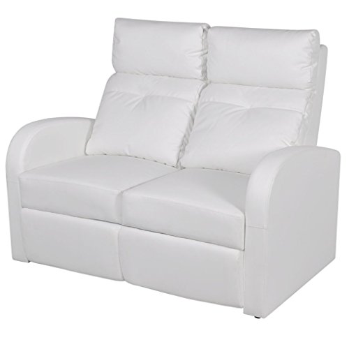 Festnight Sillón Blanco Reclinable de Cuero Artificial con 2 Plazas 128 x 85 x 103 cm (Ancho x Diámetro x Alto)