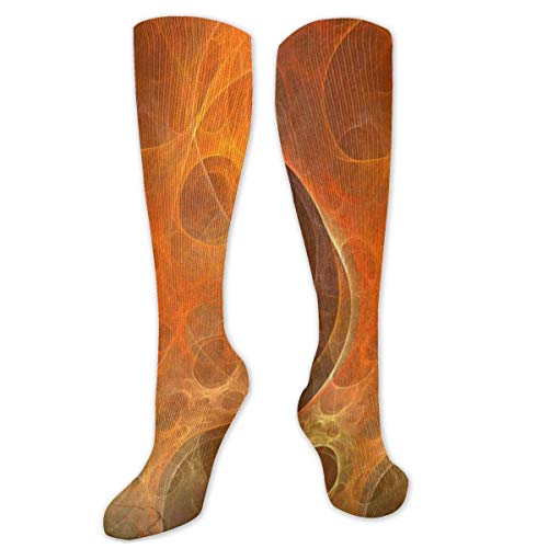 FETEAM Calcetines con diseño fractal de tela de araña roja y naranja, novedad, calcetines de vestir geniales, calcetines altos de compresión de confort, 2 Pares