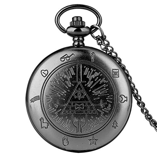 FFHJHJ Retro Bronce/Negro/Retro Gris Bill Cipher Gravity Falls Theme Reloj de Bolsillo de Cuarzo Collar Exquisito Reloj Colgante Fresco Regalo, Negro FFHJHJ Retro Bronce/Negro/Retro Gris Bill Cipher Gravity Falls Theme Reloj de Bolsillo de Cuarzo Collar Exquisito Reloj Colgante Fresco Regalo, Negro