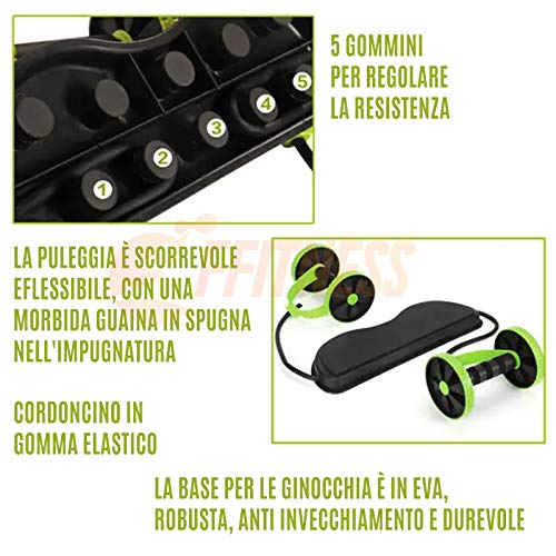 FFitnes FFITNESS Wheel Band AB Roller con Resistencia elástica, Unisex Adulto, Verde, Talla única FFitnes FFITNESS Wheel Band AB Roller con Resistencia elástica, Unisex Adulto, Verde, Talla única