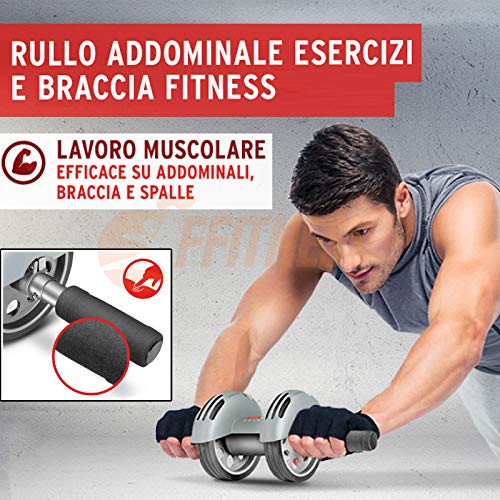 FFitness AB Roller with Spring Back Rueda Doble para Abdominales, Unisex Adulto, Gris, Talla única