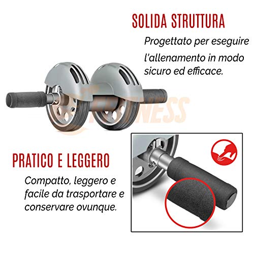 FFitness AB Roller with Spring Back Rueda Doble para Abdominales, Unisex Adulto, Gris, Talla única