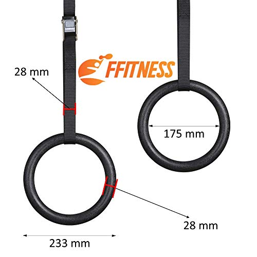 FFitness Gym Rings - Anillas de Gimnasia con Correas de ABS, Color Negro, diámetro 23 cm