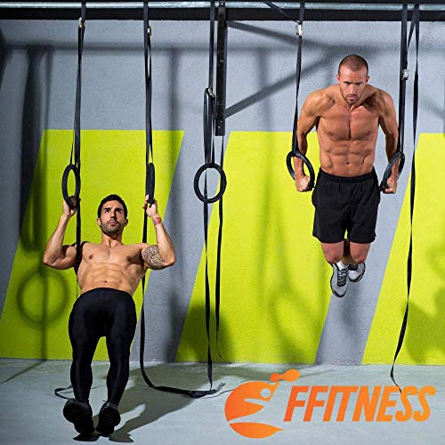 FFitness Gym Rings - Anillas de Gimnasia con Correas de ABS, Color Negro, diámetro 23 cm FFitness Gym Rings - Anillas de Gimnasia con Correas de ABS, Color Negro, diámetro 23 cm