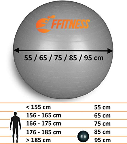 FFitness Total Body Balance Ball para Gimnasia prenatal, Big Gymball (55 65 75 85 95 cm) antiestallidos para Core Stability, Ejercicios Abdominales, Resistencia, fortalecimiento, Gris, 75 cm