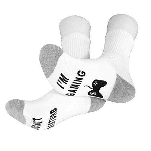 FGFD&OU Calcetines para Mujer y Hombre Calcetines Antideslizantes Divertidos 'Do Not Disturb, I'm Gaming' Ideas para Regalar Algodón Casual Socks (Blanco-gris)