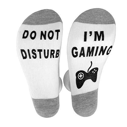 FGFD&OU Calcetines para Mujer y Hombre Calcetines Antideslizantes Divertidos 'Do Not Disturb, I'm Gaming' Ideas para Regalar Algodón Casual Socks (Blanco-gris)