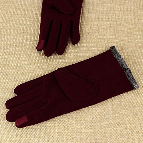 fgsdd Guantes de invierno para mujer, cálidos, para pantalla táctil, de piel burdeos Vino