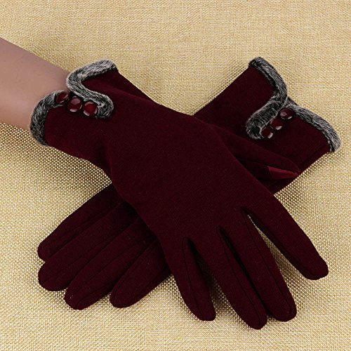 fgsdd Guantes de invierno para mujer, cálidos, para pantalla táctil, de piel burdeos Vino