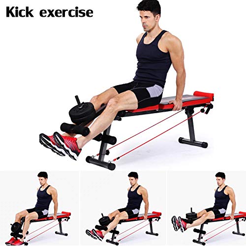 FHKBB Banco de Pesas Plegable con extensión de piernas, Banco de Entrenamiento Multifuncional, Banco de Mancuernas Inclinado/declinado/Sentado para Entrenamiento de Cuerpo Completo