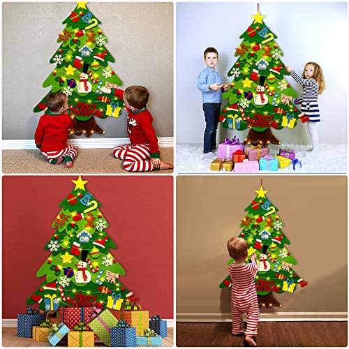 Fieltro Árbol de Navidad,justdolife Árbol de Navidad DIY con 50 Luces LED 28 Unids Adornos Navidad Decoración Colgante para Niños Regalo de Navidad Niños arbol de Navidad Cafe Hotel casa decoración