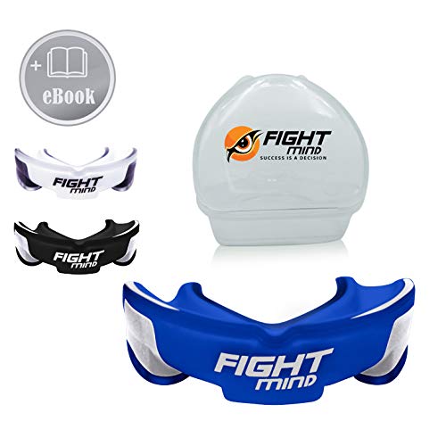 Fight Mind - Protector bucal sin BPA para artes marciales, artes marciales, MMA, Krav MAGA, hockey, fútbol americano, con libro electrónico (idioma español no garantizado)