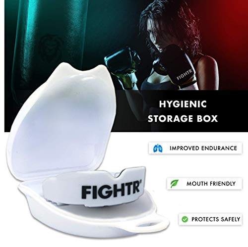 FIGHTR® Premium Protector bucal – respiración Ideal & fácil de Ajustar, protección Dental Deportiva para Boxeo, MMA, Muay Thai, Hockey y Deportes de Lucha, Incluye Caja higiénica FIGHTR® Premium Protector bucal – respiración Ideal & fácil de Ajustar, protección Dental Deportiva para Boxeo, MMA, Muay Thai, Hockey y Deportes de Lucha, Incluye Caja higiénica