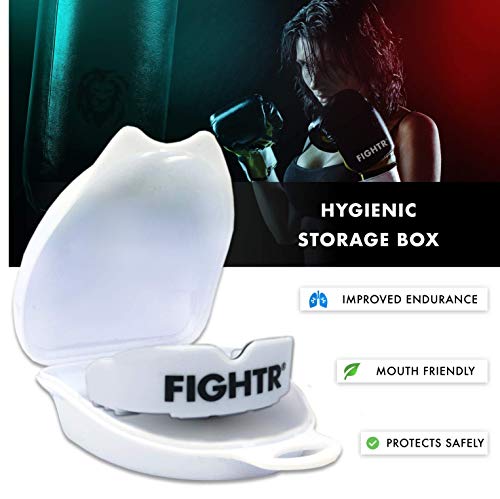 FIGHTR® Premium Protector bucal – respiración Ideal & fácil de Ajustar, protección Dental Deportiva para Boxeo, MMA, Muay Thai, Hockey y Deportes de Lucha, Incluye Caja higiénica