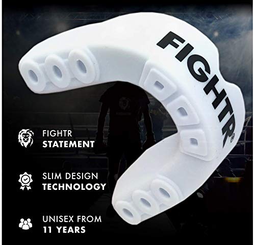 FIGHTR® Premium Protector bucal – respiración Ideal & fácil de Ajustar, protección Dental Deportiva para Boxeo, MMA, Muay Thai, Hockey y Deportes de Lucha, Incluye Caja higiénica