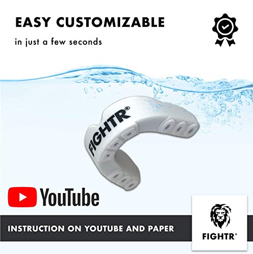 FIGHTR® Premium Protector bucal – respiración Ideal & fácil de Ajustar, protección Dental Deportiva para Boxeo, MMA, Muay Thai, Hockey y Deportes de Lucha, Incluye Caja higiénica FIGHTR® Premium Protector bucal – respiración Ideal & fácil de Ajustar, protección Dental Deportiva para Boxeo, MMA, Muay Thai, Hockey y Deportes de Lucha, Incluye Caja higiénica