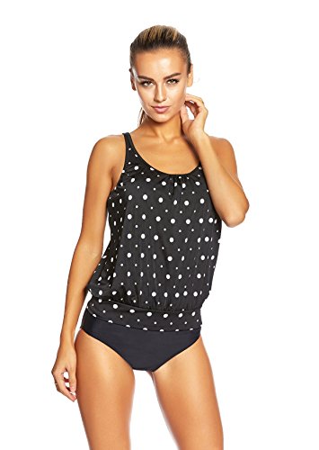 Figura Amical Cut Out Tankini / abdominal efecto medio / softcups / Cellulite ru/ slip / Octopus IS-1074-f5328 G(1011)-s4(sw) Pointillé Noir/Blanc 54