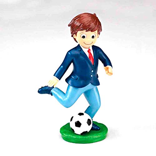 Figura para tarta de ComuniĂłn, niño con balĂłn de fĂștbol. Muñeco pastel de Primera ComuniĂłn. Figura para tarta de ComuniĂłn, niño con balĂłn de fĂștbol. Muñeco pastel de Primera ComuniĂłn.