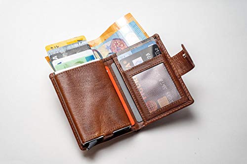 Figuretta Titular de la Tarjeta de crédito en Cuero con Billetes y Monedas - Cartera Delgada de Billetera - Protección RFID - Vintage Quemado