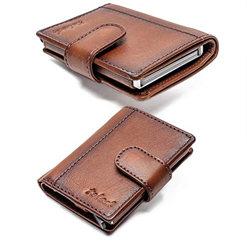 Figuretta Titular de la Tarjeta de crédito en Cuero con Billetes y Monedas - Cartera Delgada de Billetera - Protección RFID - Vintage Quemado Figuretta Titular de la Tarjeta de crédito en Cuero con Billetes y Monedas - Cartera Delgada de Billetera - Protección RFID - Vintage Quemado