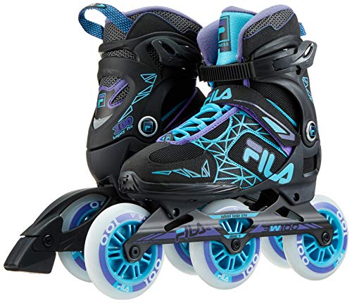 Fila Legacy Pro 100 - Patines en línea para Mujer (Talla 4), Color Negro, Azul Claro y Morado