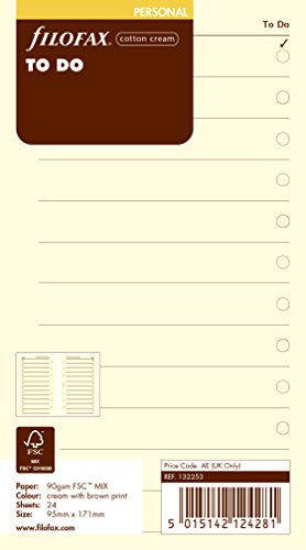 Filofax Personal - Recambio para agenda de anillas (en inglés), diseño de hoja de tareas, color crema Filofax Personal - Recambio para agenda de anillas (en inglés), diseño de hoja de tareas, color crema