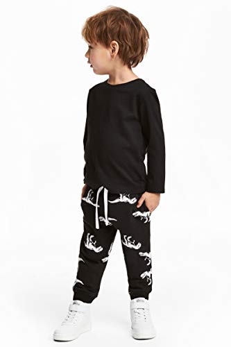 FILOWA Pantalones Deportivos Niños Chándal Joggers Negro Elástico Cintura Pantalones Largos Algodón Dinosaurio Impresión Escuela Jogging Pantalone Otoño Invierno Infantil 2 3 4 5 6 7 años