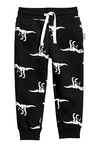 FILOWA Pantalones Deportivos Niños Chándal Joggers Negro Elástico Cintura Pantalones Largos Algodón Dinosaurio Impresión Escuela Jogging Pantalone Otoño Invierno Infantil 2 3 4 5 6 7 años