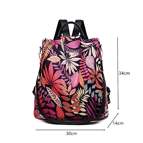 Findkey Mochila de Antirrobo Mujer Bolsos Oxford Bandolera Bolso de Viaje,Planta Rosa